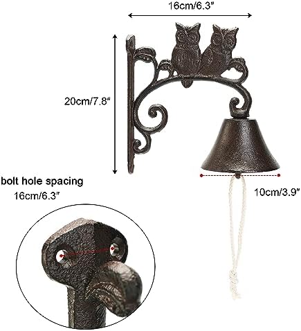 Sungmor Heavy Duty Cast Iron Wall Bell - Decorative Retro Style Lovely Owls Hand Bell - Manually Shaking Wall Hanging Doorbell - Indoor Outdoor Wall Mounted Dinner Bell - Garden Home Wall Decoration - Image 6