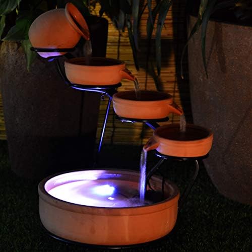 ASC Cascade Ceramic Solar Water Fountain Bowls 5 Tierd with Panel Pump Cascading Garden Decoration Bird Iron Frame - Image 2