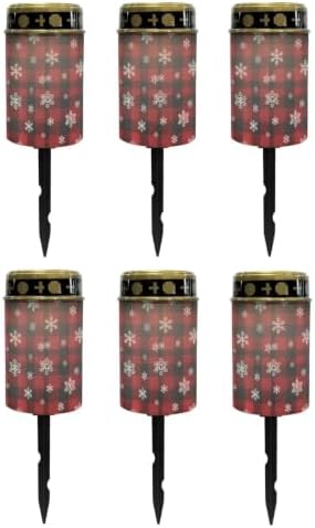 Poceacles Flameless Candle Solar Powered Grave Outdoor Lights Cemetery Candle Flameless Fake LED Pillar Lights Outdoor Christmas Decoration, Christmas Plaid Snowflake Red Black, 6 Pcs by Poceacles