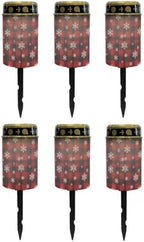 Poceacles Flameless Candle Solar Powered Grave Outdoor Lights Cemetery Candle Flameless Fake LED Pillar Lights Outdoor Christmas Decoration, Christmas Plaid Snowflake Red Black, 6 Pcs by Poceacles