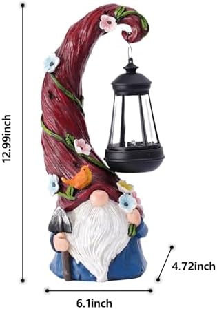Pohabery Gnome Garden Decor Statue Solar Gnomes Decorations for Yard with Lantern Light Outdoor Decorations for Patio Mom Gift - Image 6
