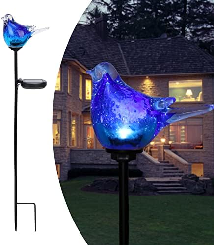 Afirst Outdoor Solar Garden Lights, Hand Blown Glass Blue Bird Yard Stake by Afirst