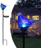 Afirst Outdoor Solar Garden Lights, Hand Blown Glass Blue Bird Yard Stake by Afirst
