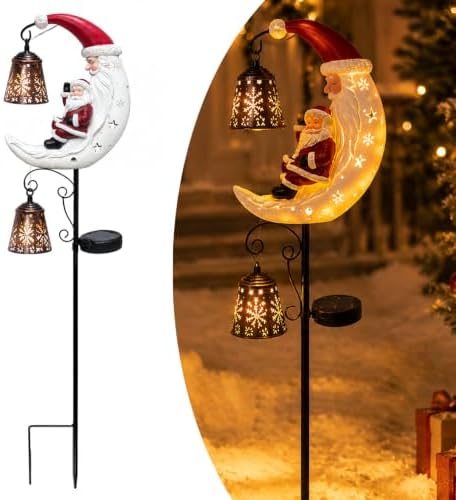 Christmas Santa & Snowman Moon Solar Garden Stake Light for Outdoor Decor by Muhubaih