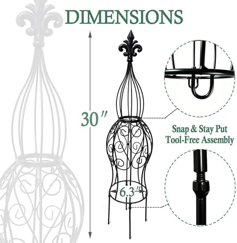 2-Pack Iron Garden Obelisk Trellis, 30" Rose Climbing Plant Support - Image 2