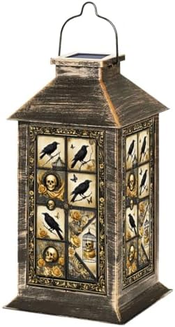 Solar Lantern Outdoor Garden Hanging Lantern Crow Skull Roses Butterflies Birdcage Golden Black Gothic Waterproof Solar Powered Lighting Outside Table Lamp for Patio Deck Yard Camping by Unknown