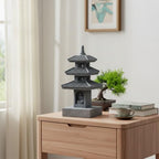 3-Tier Buddhist Pagoda Tower Statue, Gray Resin Figurine - Image 3