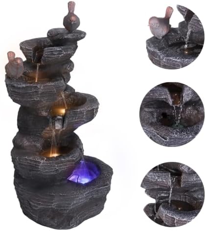 Cascading Rock Water Fountain with LED Lights by Unknown