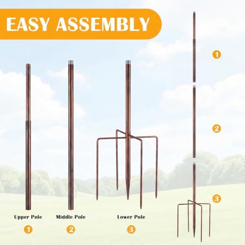 LEIFIDE Copper Color 72" h Replacement Pole for Large Wind Spinner, Windmill Replacement Parts, Three-Part Composition, 22mm Thicker Tube, Easy Assembly for Large Metal Wind Spinner (5 Prongs Base) - Image 4