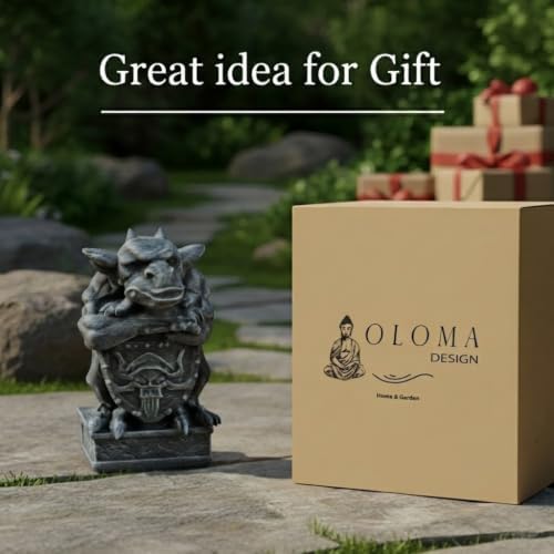 OLOMA Gothic Gargoyle Concrete Garden Statue Outdoor Fantasy Cement Sculpture Decorative Beat Lawn Ornament Handcrafted Stone Mythical Creature Medieval Fantasy Halloween Garden Decor - Image 3