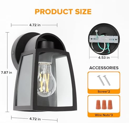 LUTEC Outdoor Wall Light Fixtures, Exterior Waterproof Wall Lantern with Clear Glass Shade, Aluminum Modern Matte Black Porch Sconce Outdoor Lighting for Garage Entryway Yard - Image 5