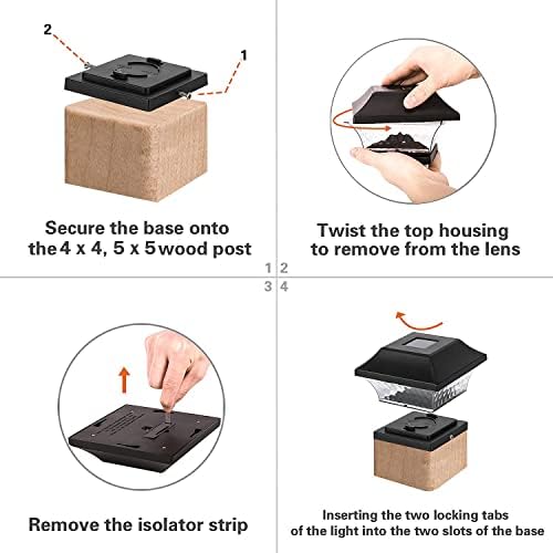 SUNWIND Solar Post Cap Lights Outdoor - 4 Pack LED Fence Lights for 4X4 & 5X5 Wooden Posts Warm White Waterproof for Deck, Patio or Garden Decoration (Black) - Image 4