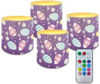 4Pcs Easter Day Flameless Candles with 18-Key Remote and Timer Battery Operated Candles LED Pillar Tea Lights for Patio Porch Party Home Decoration, Daisy Easter Eggs by Merkmak
