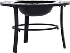 26.8 Inch Mosaic Fire Pit Table, Black and White Ceramic Outdoor Wood Burning Fireplace Bowl with Steel Stand for Garden Patio Backyard BBQ - Image 4
