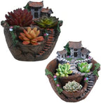 OUNONA Fairy Garden Planter, Creative Flower Pot Holders Hanging Garden Design with Sweet House Micro Landscape Mini Succulent Plant Planter for Indoor Outdoor Desk Balcony Decor by OUNONA