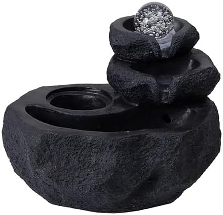 Resin Stone Waterfall Outdoor Fountain, Indoor Water Fountain Tabletop, with LED Light, Rolling Ball, Bird Design for Home Decor, Office, Backyard(Black,Large) by LMXRYPD