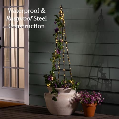 Evergreen Metal Garden Obelisk Trellis for Climbing Plants Outdoor, Indoor Plant Trellis for Potted Plants, Floral Pattern Arch Trellis (Black, 6 ft. Pyramid) - Image 6