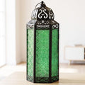 Vela Lanterns Decorative Indoor Candle Holder Table Centerpieces - Moroccan Hanging Outdoor Patio & Porch Home Decor, Turkish Floor Lamp for Wedding, Ramadan (Extra Large 16", Green Glass) by VelaCandleLanterns