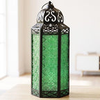 Vela Lanterns Decorative Indoor Candle Holder Table Centerpieces - Moroccan Hanging Outdoor Patio & Porch Home Decor, Turkish Floor Lamp for Wedding, Ramadan (Extra Large 16", Green Glass) by VelaCandleLanterns
