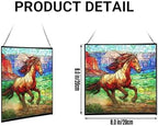 Brown Mustangs Horse cantering Through Open Canyon Floor Square Suncatcher – Stained Glass Style Window Panel with Pastoral Scene, Custom Decorative Hanging Art for Equestrian Home, Christmas hKBZvO - Image 2