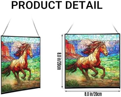 Brown Mustangs Horse cantering Through Open Canyon Floor Square Suncatcher – Stained Glass Style Window Panel with Pastoral Scene, Custom Decorative Hanging Art for Equestrian Home, Christmas hKBZvO - Image 2
