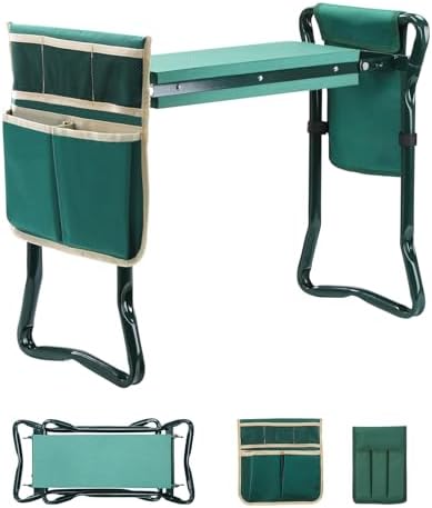 Ohuhu Garden Kneeler and Seat, Heavy Duty Garden Stool with EVA Foam Kneeling Pad, Foldable Gardening Bench with 2 Tool Pouches, 2-in-1 Portable Gardening Supplies, for Seniors by Ohuhu