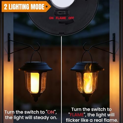 Dynaming 4 Pack Solar Flame Lanterns Outdoor, Hanging Solar Powered Wall Mounted Sconce Lights, Flickering Flame LED Light Auto On/Off, Waterproof for Garage Stair Patio Front Porch Yard - Image 4
