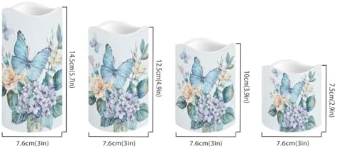 Blue Butterfly Pillar Candles Bulk Led Flameless Battery Operated Candles with Timer Remote Color Changing Electric Fake Candles for House Warming Home Decorations Set of 4 - Image 2