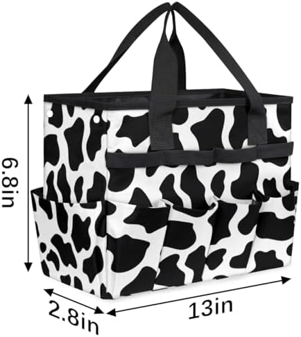 Black White Garden Tool Bag Organizer Heavy Duty Fun Cow Print Farm Animal Gardening Tote Bag with 10 Pockets for Women Men Gardening Gifts - Image 3
