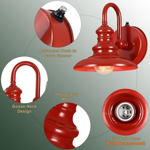 LONEDRUID Dusk to Dawn Sensor Outdoor Gooseneck Barn Light Fixture Red - Image 5