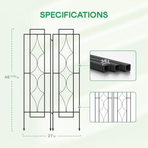 IDZO 2-Piece Diamonds Design Decoration Trellis, Metal Decorative Trellis for Climbing Plants Outdoor, Garden Trellis for Climbing Plants, Climbing Rose Trellis, 48-Inch Tall Each, Black - Image 6
