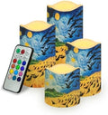 Wheatfield with Crows Flameless Candles with Dancing Flame Effect Waterproof Outdoor Pillar Lights Battery Operated Candle with Remote for Bedroom Bookshelf Fireplace Decor 4 Pack by YUVAMAGIMO