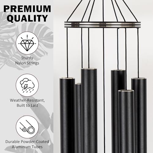 Vanquer Wind Chimes for Outside Deep Tone - 48'' Wind Chimes Outdoor Clearance, Deep Tone, Memorial WindChimes, Outdoor Décor, Wind Spinner, Sympathy Gift, Patio, Home Décor (Black) - Image 6
