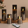 Eywamage Grey Glass Flameless Pillar Candles with Remote Batteries Set of 5 by EywamageCandles