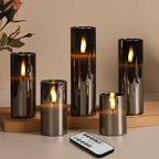 Eywamage Grey Glass Flameless Pillar Candles with Remote Batteries Set of 5 by EywamageCandles