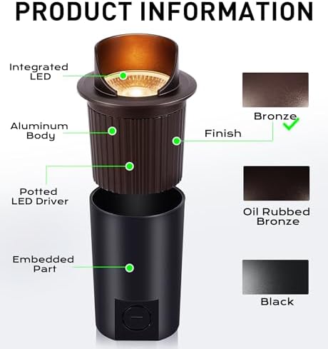 CLOUDY BAY [6 Pack] 9W Well Lights Landscape LED In Ground Outdoor,Shielded Top,Low Voltage 12-24V AC/DC,Waterproof Aluminum Uplights,2700K/3000K/3500K/4000K/5000K,Bronze - Image 2