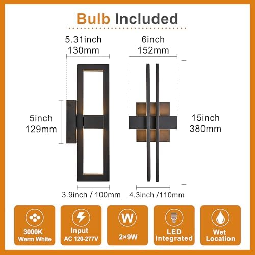 15Inch Small Outside Lights High-End Black Wall Scones IP65 Waterproof Anti-Rust Garage Lights, Elegant Outdoor Lamp for House Porch Patio Garage Front Door,Outdoor Wall Lighting Fixtures - Image 5