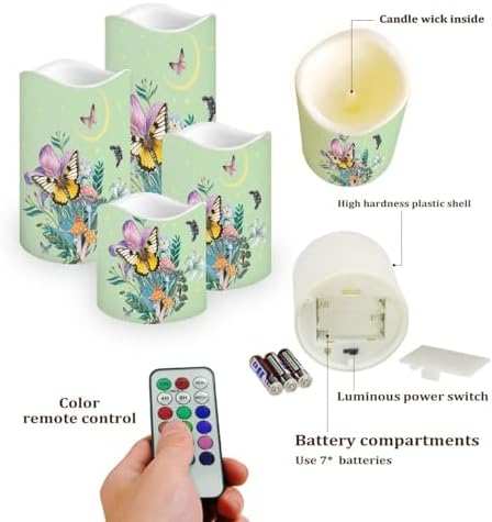 Butterfly Floral Flameless Candles with Remote Timer Flickering LED Pillar Candles Color Changing Set of 4 Battery Operated Candles Indoor Outdoor Home Table Beach Wedding Decoration - Image 3