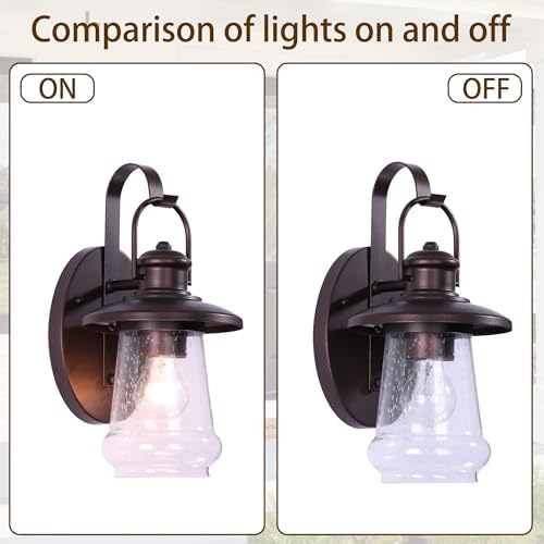 Pia Ricco Outdoor Wall Light Fixture - Oil Rubbed Bronze with Clear Seedy Glass, 12.8 Inch Exterior Sconce for Porch, Entryway, Doorway and Pathway Lighting - Image 5