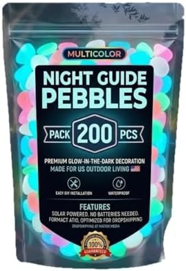 glow in the dark garden pebbles, night guide pebbles & luminous glow stones, 200PCS Colorful Waterproof Outdoor glowing garden stones, Solar Powered stepping stone kit for Garden Pathway Lawn Aquarium by Unknown