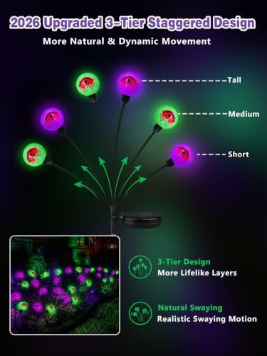 Solar Halloween Decorations Outdoor 4 Pack Eyeball Lights Purple and Green - Image 3