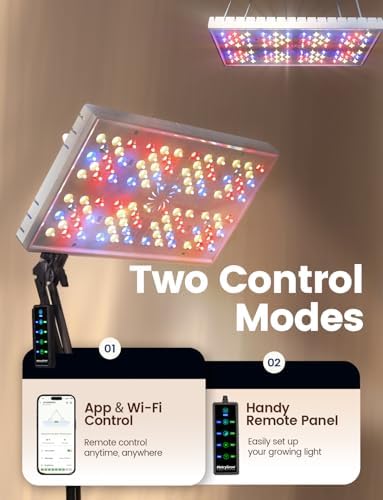 MetryGrow Grow Lights for Indoor Plants, [Smart APP & Expansive 2x2 Ft Coverage] Genuine 48Watt LED Full Spectrum Standing/Hanging Growing Plant Lamps, 8-Level Brightness, 270°Folding, 360°Rotation - Image 3