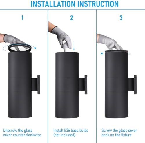 LEONLITE 2-Pack 22" Outdoor Cylinder Wall Light, Up and Down, E26 Base - Image 5