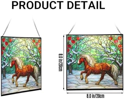 Brown White Icelandic Horse cantering through winter orchard Square Suncatcher–Stained Glass Style Window Panel with Pastoral Scene, Custom Decorative Hanging Art for Equestrian Home, Christmas CamhTa - Image 2