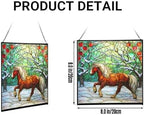 Brown White Icelandic Horse cantering through winter orchard Square Suncatcher–Stained Glass Style Window Panel with Pastoral Scene, Custom Decorative Hanging Art for Equestrian Home, Christmas CamhTa - Image 2