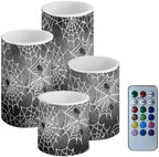 Halloween Flameless Candles 4Pcs Battery Operated LED Candles with Timer Remote Spider Web Plastic Pillar Lights for Home Trick or Treat Party Decorations by Merkmak