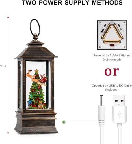 10.4" Christmas Snow Globe Flying Santa Around The Tree Water Lantern, Battery Operated or USB Powered Musical Lighted Holiday Decoration for Tabletop Display for Family and Friends - Image 3