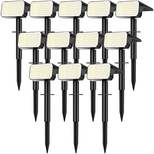 LANSOW 12 Pack Solar Spot Lights Outdoor Waterproof IP65, (90 LED/4 Modes) Solar Landscape Spotlights, 2-in-1 Solar Powered Flood Lights for Yard Garden Pathway Outside Tree, Auto ON/Off(Cool White) by LANSOW