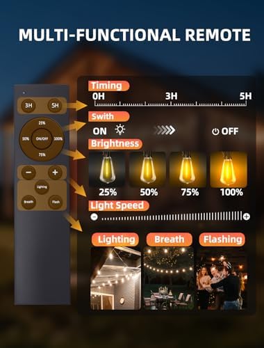 Outdoor Patio String Lights: S14 Shatterproof Bulb Outside Waterproof Light - 100FT 30M Remote Dimmable Connectable Hanging Outdoor Electric Lighting - Garden Backyard Yard Gazebo Porch Party - Image 3
