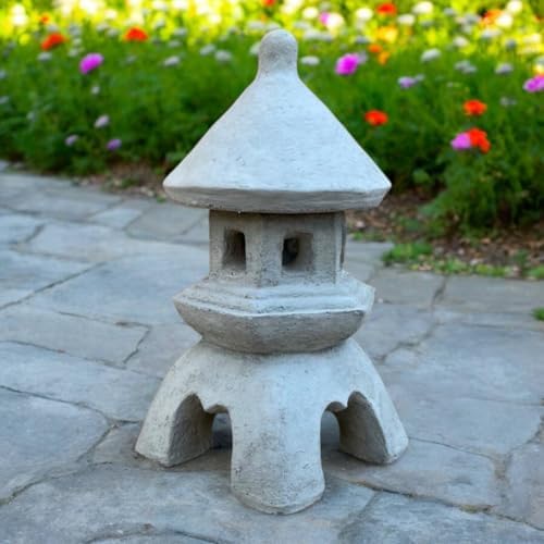 Two Pieces Pagoda with Top Change Concrete Lantern Sculpture Cement Zen Garden Decoration Two Pieces Lantern - Image 2